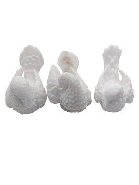 Dove Bird Figurine Set Of 3 Textured Carved Salt Stone White Vintage Collectible